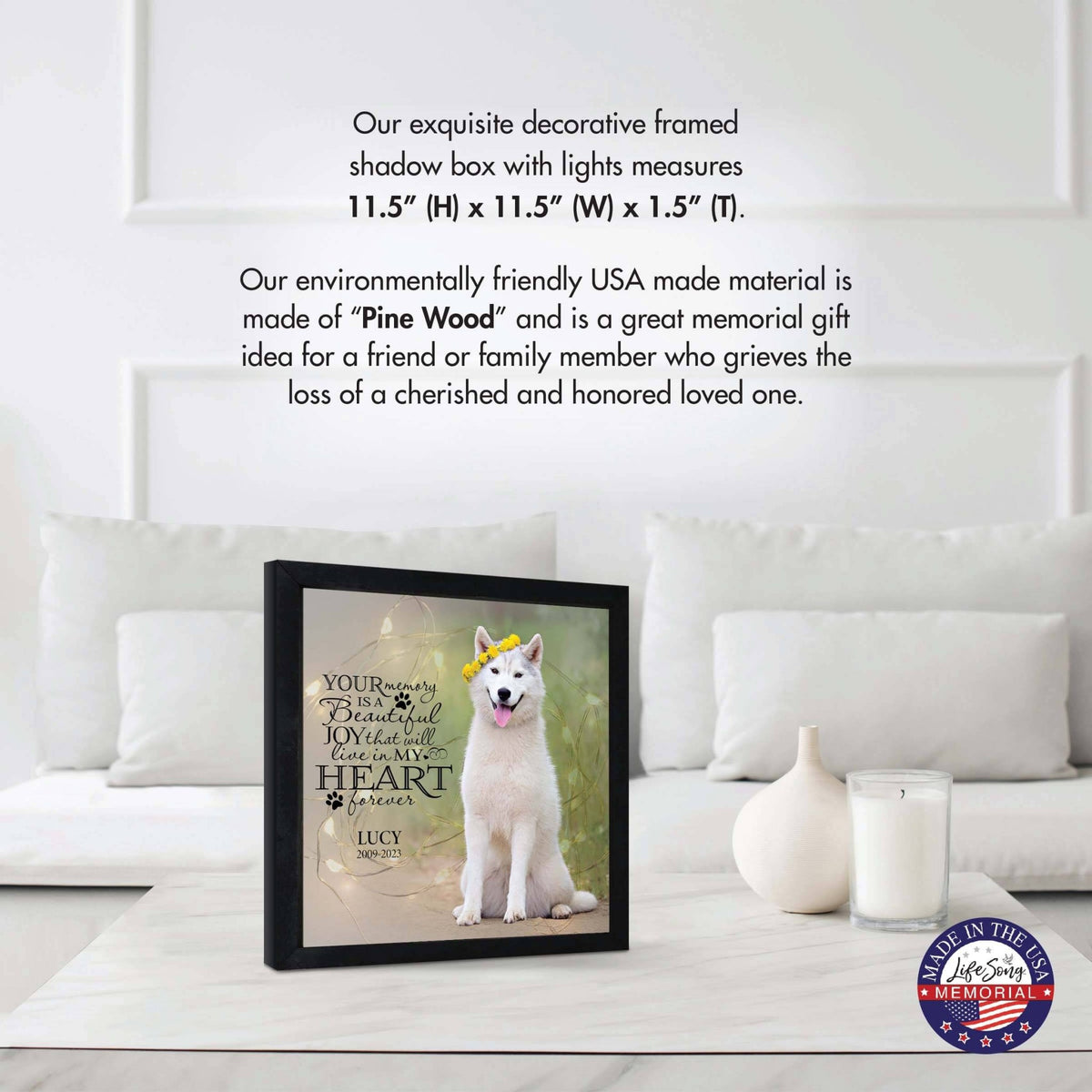 Custom Pet Memorial Framed Shadow Box Wall Décor for the Loss of Beloved Pet - Your Memory Is Beautiful - LifeSong Milestones
