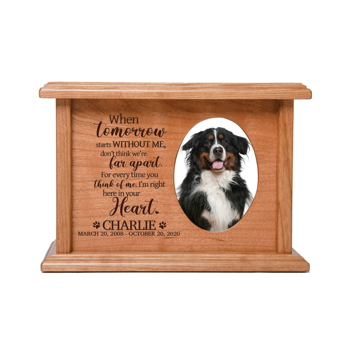 Custom Pet Memorial Urn Box holds 2x3 photo and 65 cu in When Tomorrow Starts - LifeSong Milestones