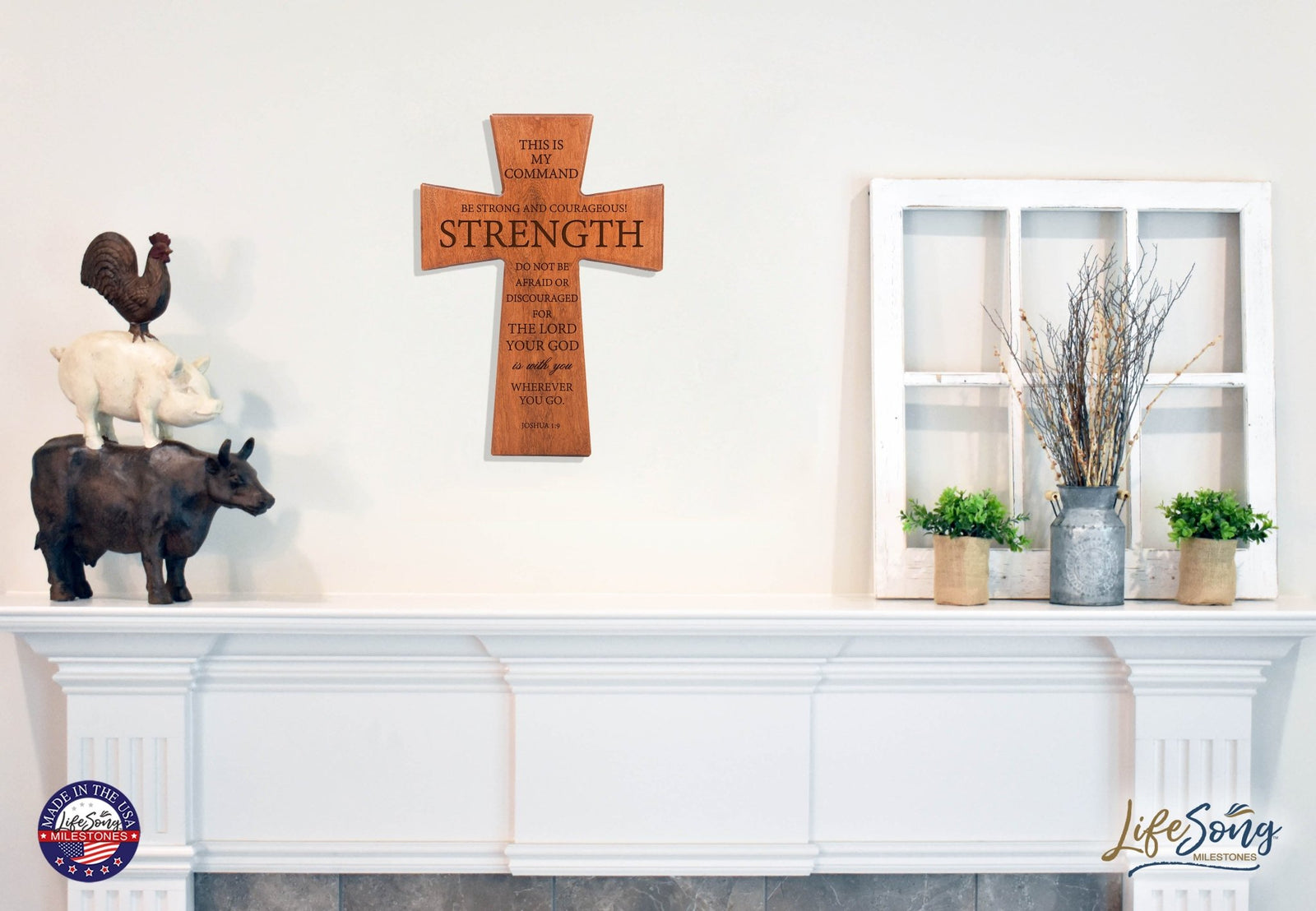 Custom Scripture Wall Cross - Be strong and courageous - Joshua 1:9 - LifeSong Milestones