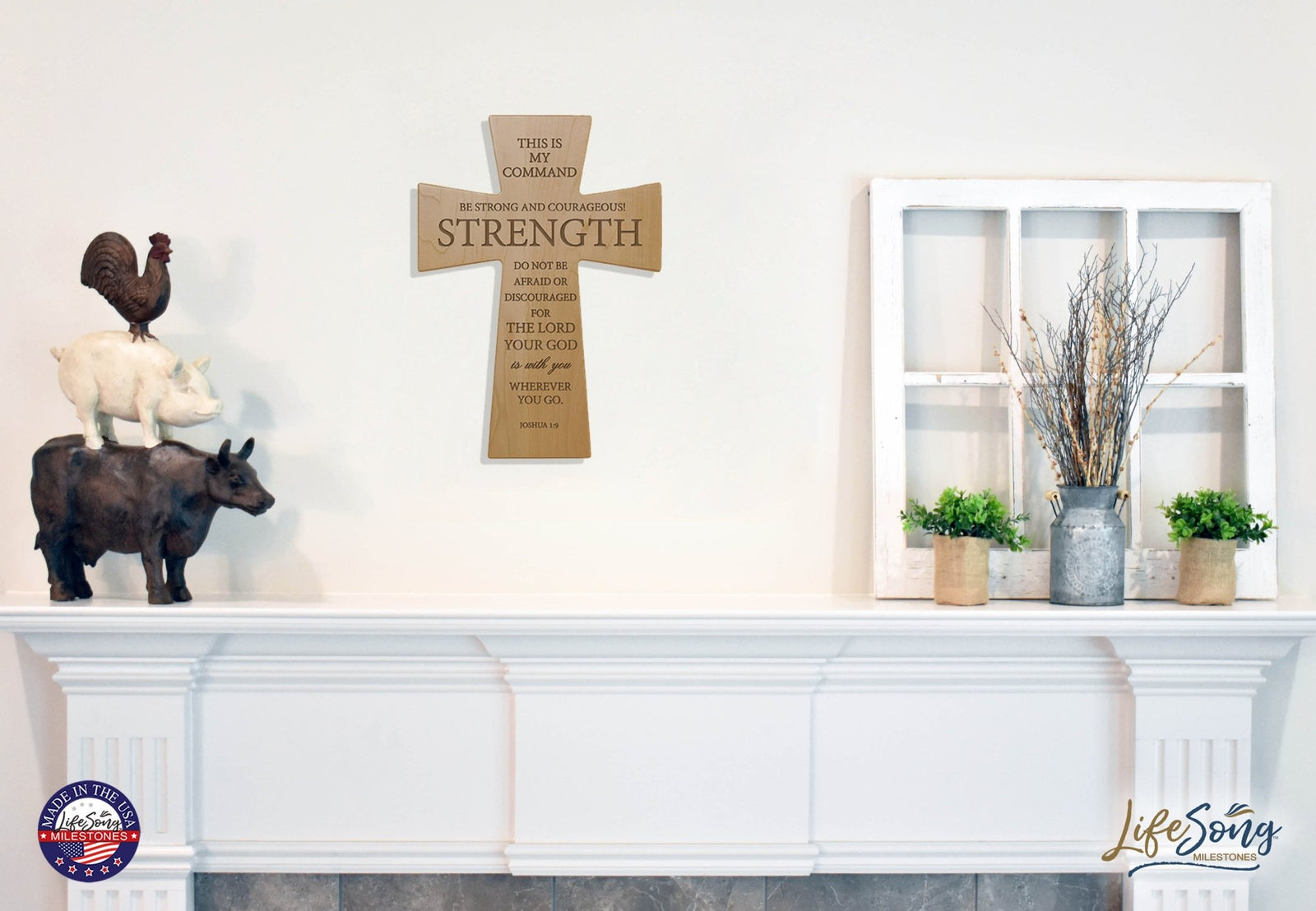 Custom Scripture Wall Cross - Be strong and courageous - Joshua 1:9 - LifeSong Milestones