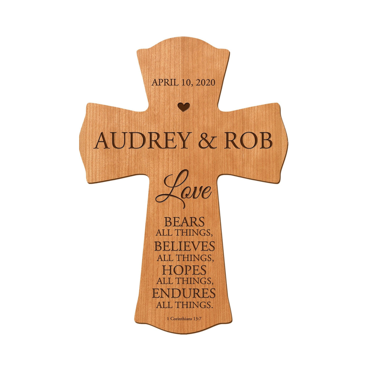 Custom Wall Cross for the Couple - Love Bears All Things - 1 Corinthians 13 - LifeSong Milestones