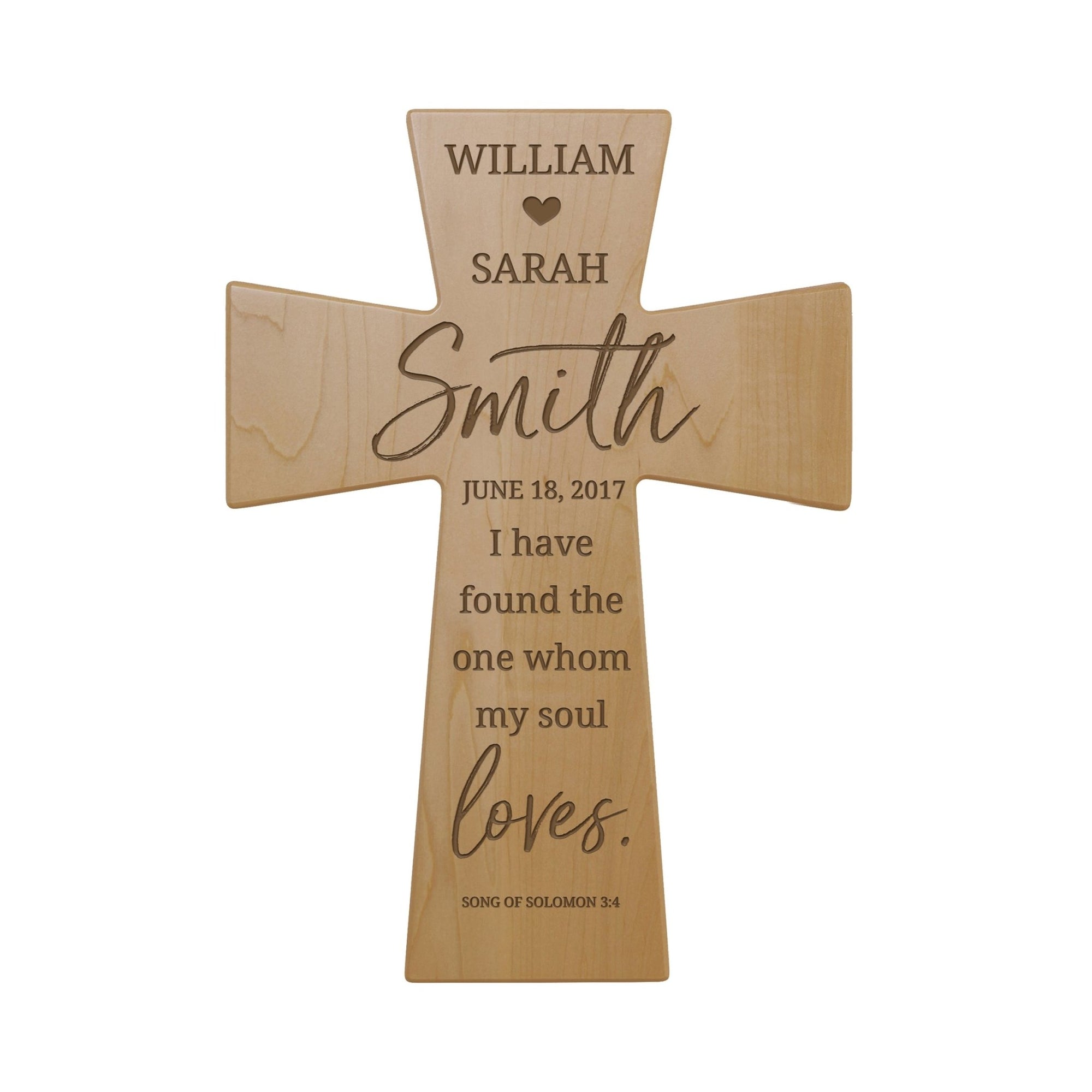 Custom Wall Cross Wedding Gift 12” x 17” x 0.5” - I have found the one whom my soul - LifeSong Milestones