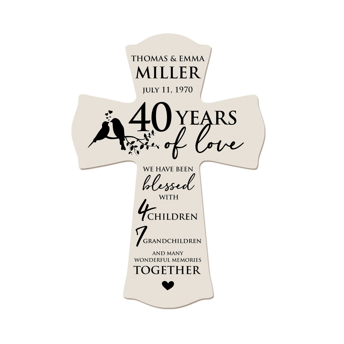 Celebrate 40 years of love with a unique personalized wedding wall cross for your parents