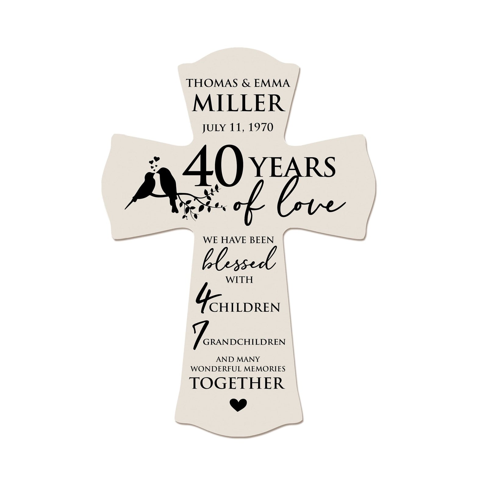 Celebrate 40 years of love with a unique personalized wedding wall cross for your parents