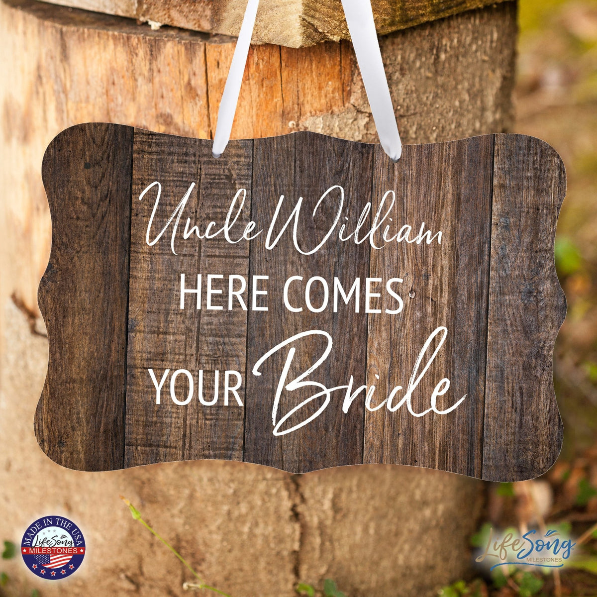 Custom Wedding Wall Hanging Signs For Ceremony And Reception For Couple - Here Comes the Bride (Flower) - LifeSong Milestones