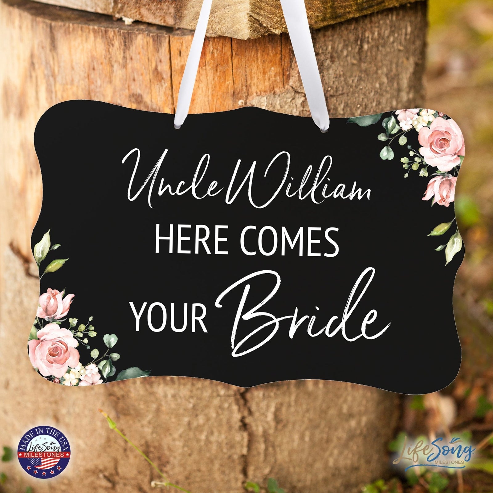 Custom Wedding Wall Hanging Signs For Ceremony And Reception For Couple - Here Comes the Bride (Flower) - LifeSong Milestones
