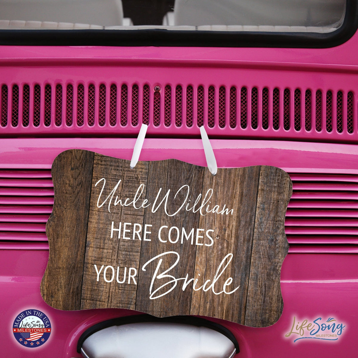 Custom Wedding Wall Hanging Signs For Ceremony And Reception For Couple - Here Comes the Bride (Flower) - LifeSong Milestones