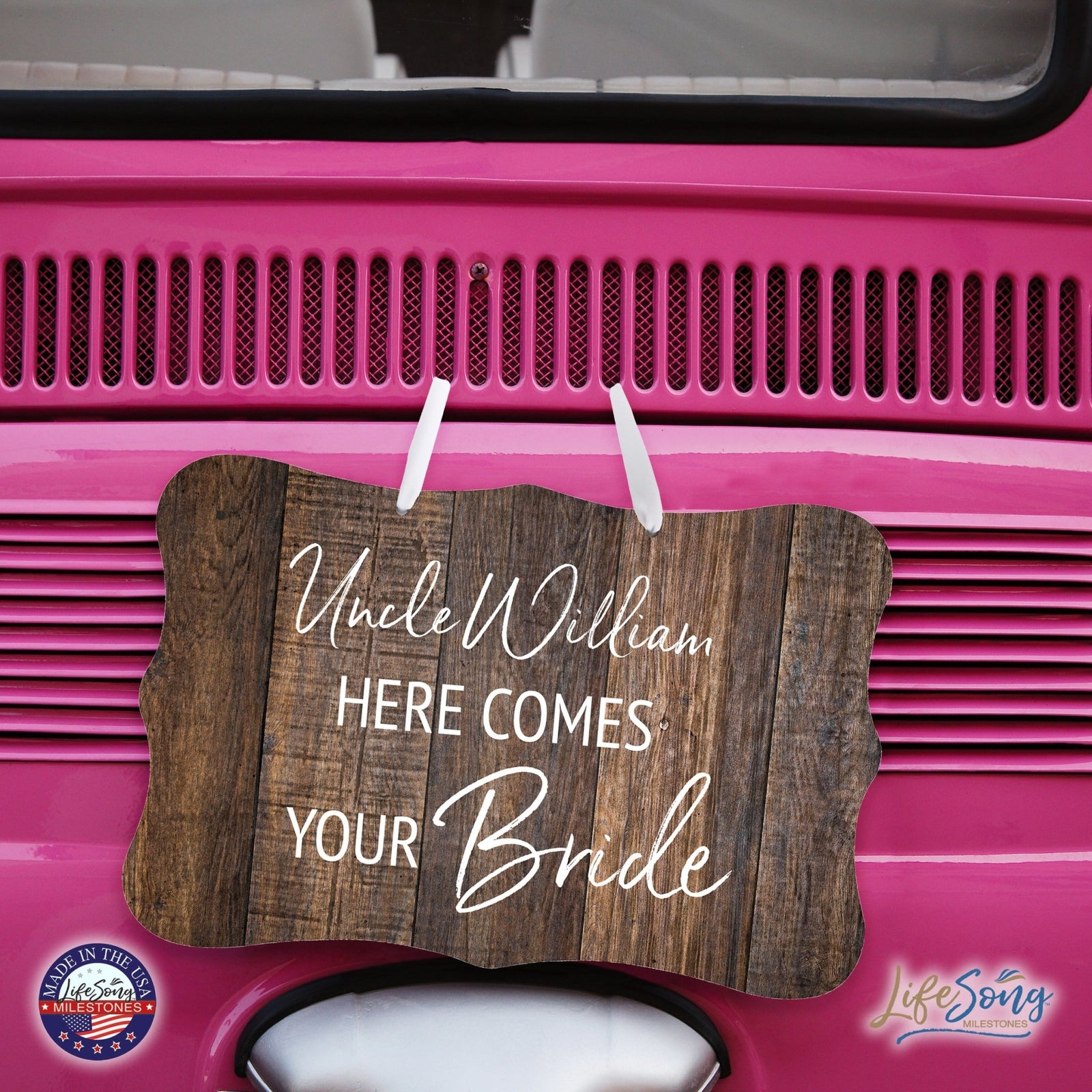 Custom Wedding Wall Hanging Signs For Ceremony And Reception For Couple - Here Comes the Bride (Flower) - LifeSong Milestones