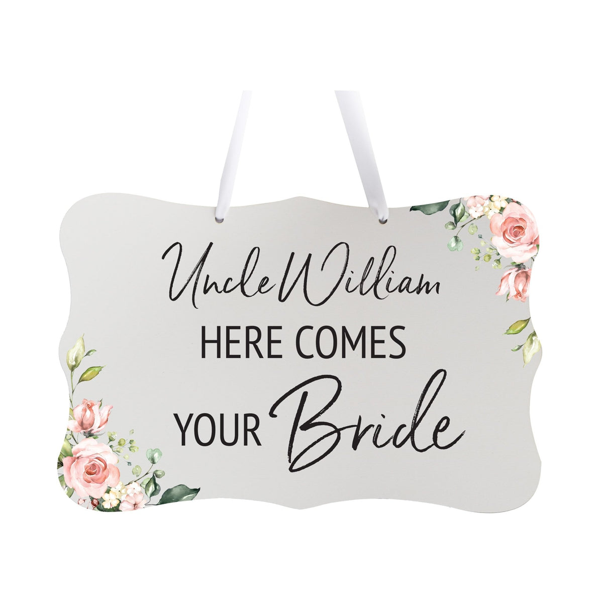 Custom Wedding Wall Hanging Signs For Ceremony And Reception For Couple - Here Comes the Bride (Flower) - LifeSong Milestones