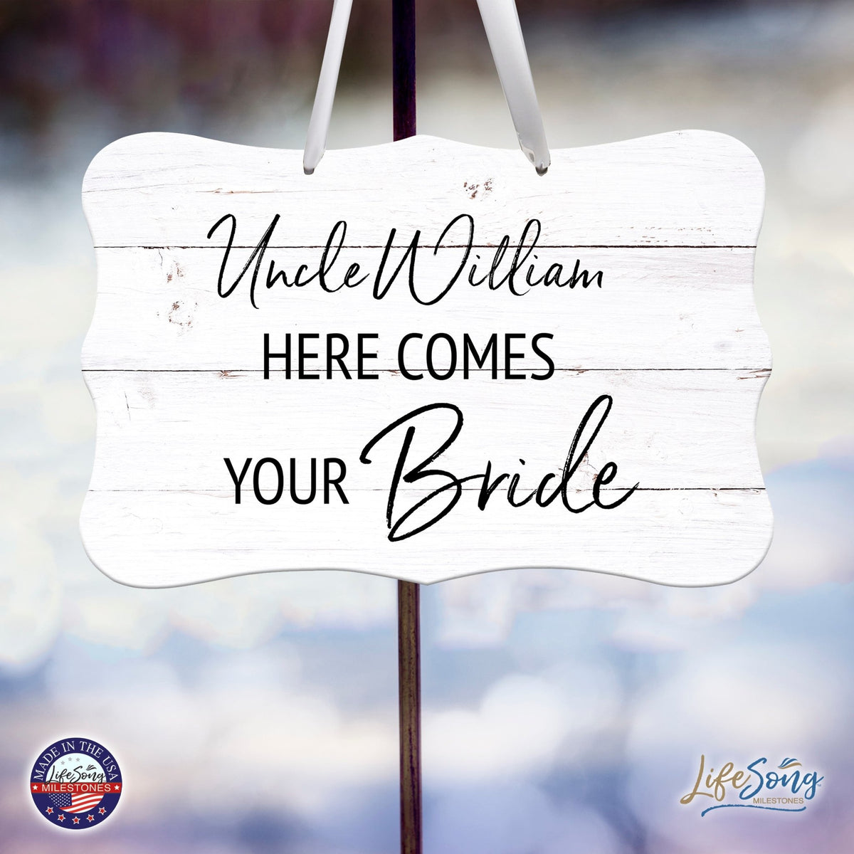 Custom Wedding Wall Hanging Signs For Ceremony And Reception For Couple - Here Comes the Bride (Flower) - LifeSong Milestones