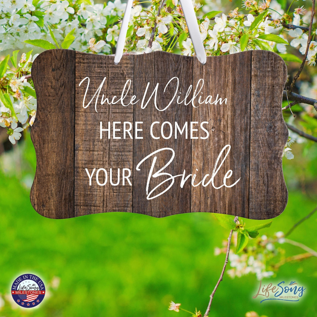 Custom Wedding Wall Hanging Signs For Ceremony And Reception For Couple - Here Comes the Bride (Flower) - LifeSong Milestones