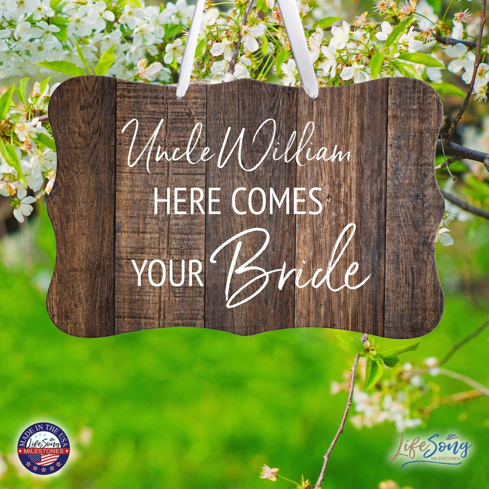 Custom Wedding Wall Hanging Signs For Ceremony And Reception For Couple - Here Comes the Bride (Flower) - LifeSong Milestones