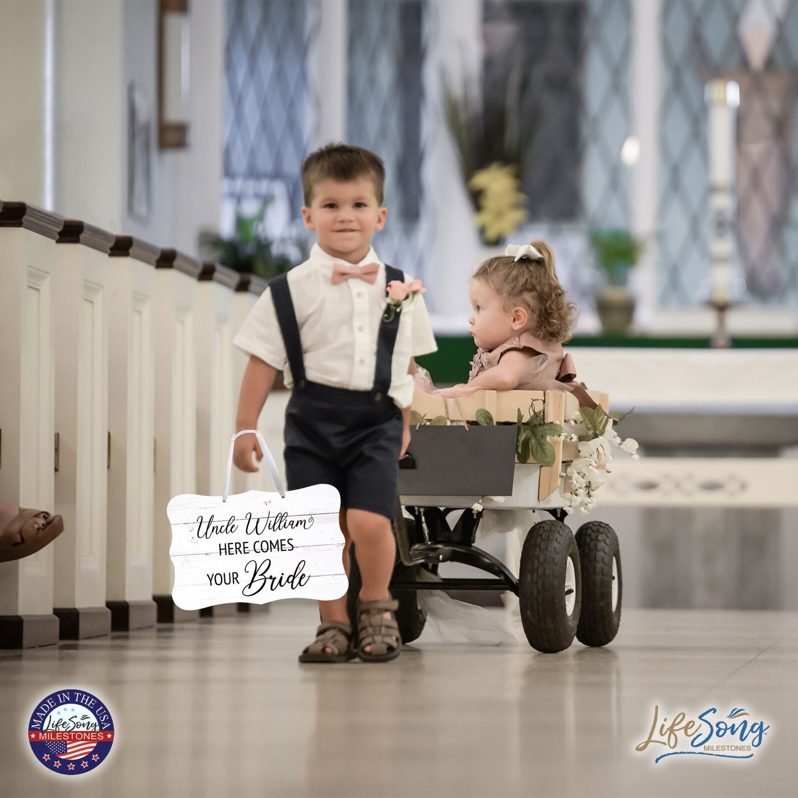 Custom Wedding Wall Hanging Signs For Ceremony And Reception For Couple - Here Comes the Bride(Corner Leaf) - LifeSong Milestones