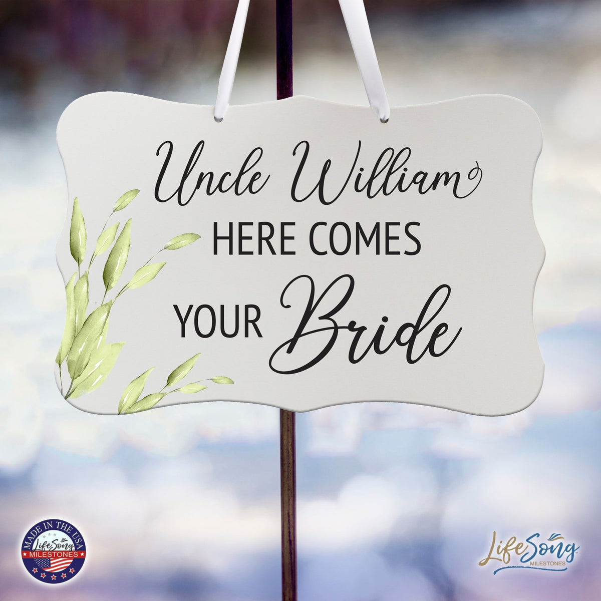 Custom Wedding Wall Hanging Signs For Ceremony And Reception For Couple - Here Comes the Bride(Corner Leaf) - LifeSong Milestones