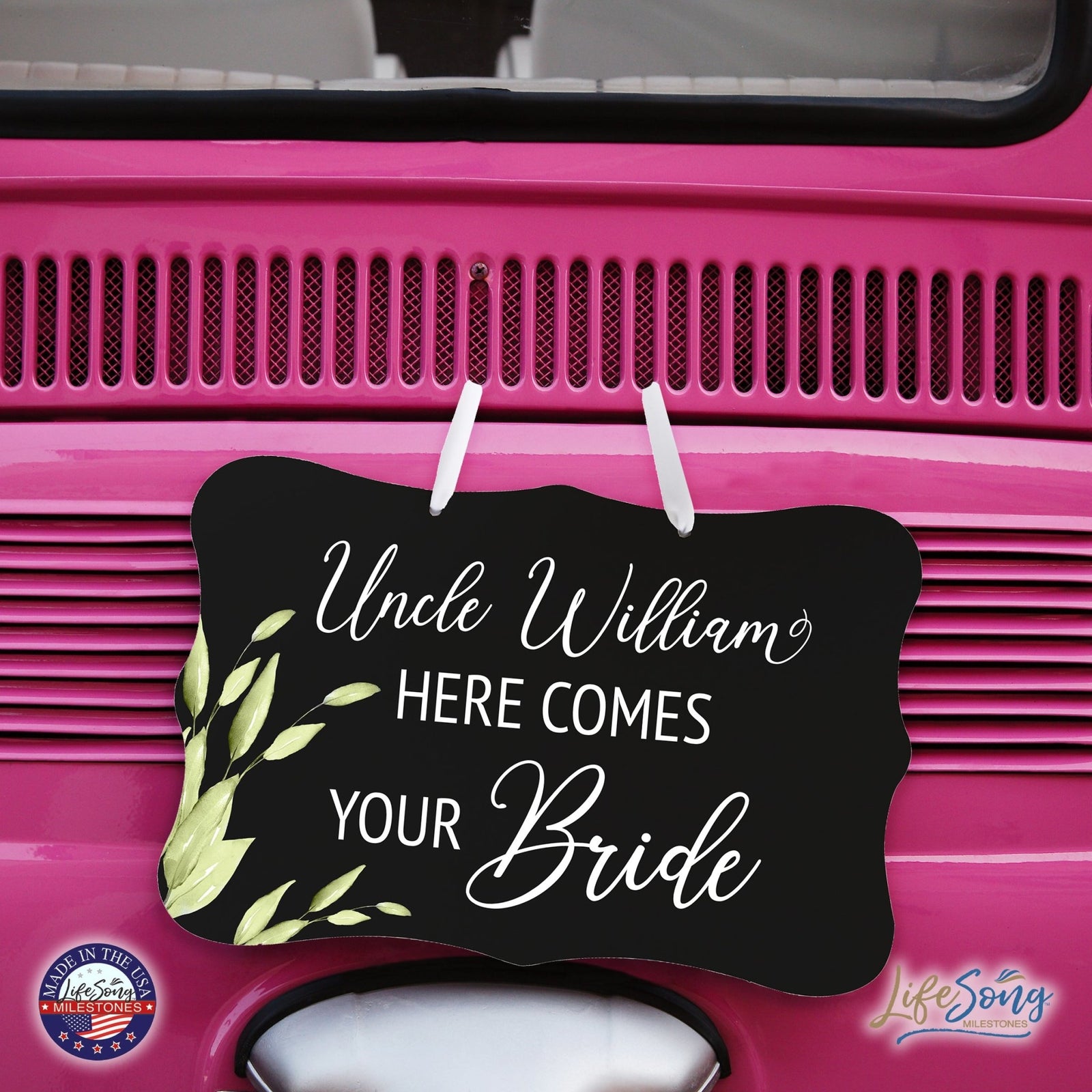 Custom Wedding Wall Hanging Signs For Ceremony And Reception For Couple - Here Comes the Bride(Corner Leaf) - LifeSong Milestones