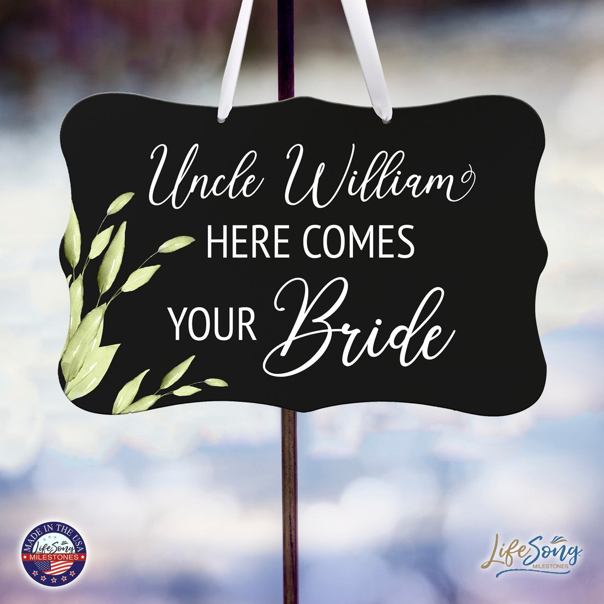 Custom Wedding Wall Hanging Signs For Ceremony And Reception For Couple - Here Comes the Bride(Corner Leaf) - LifeSong Milestones