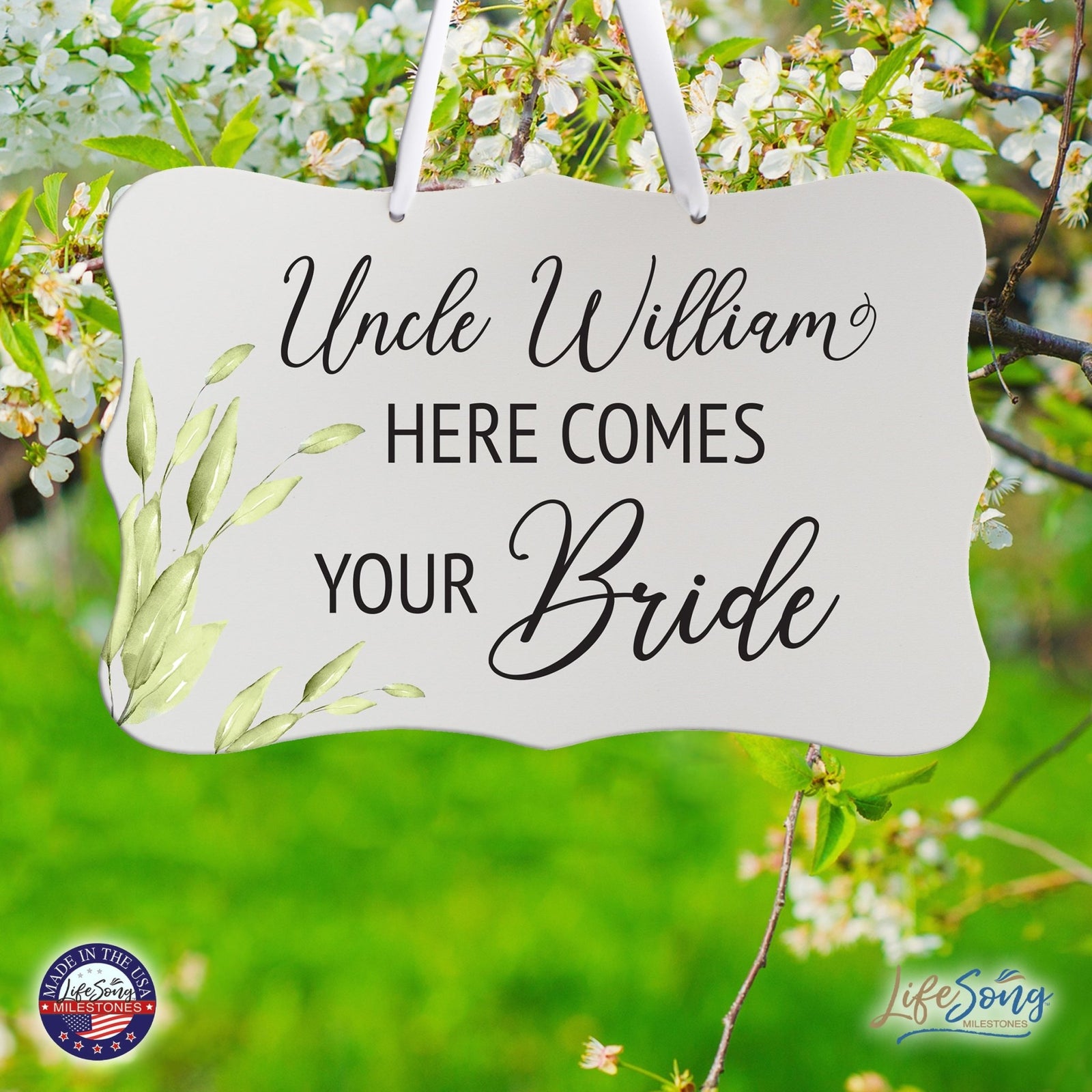 Custom Wedding Wall Hanging Signs For Ceremony And Reception For Couple - Here Comes the Bride(Corner Leaf) - LifeSong Milestones