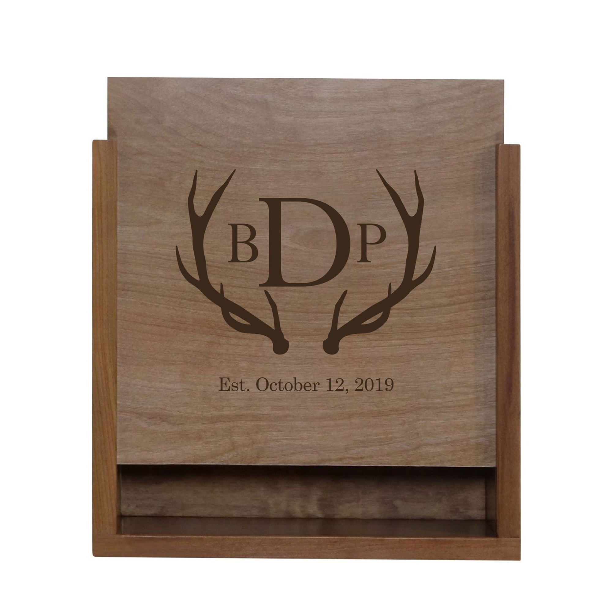 Custom Wood Engraved Wedding Photo Box - Antlers Monogram - LifeSong Milestones