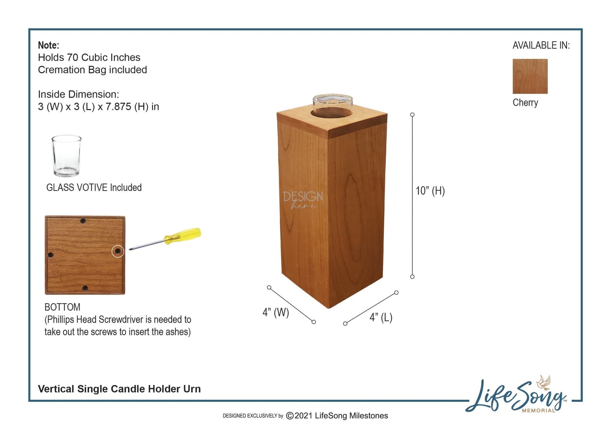 Custom Wooden Candle Holder Cremation Urn Box for Human Ashes Single Votive Holds 70 Cu Inches – A Limb Has Fallen - LifeSong Milestones