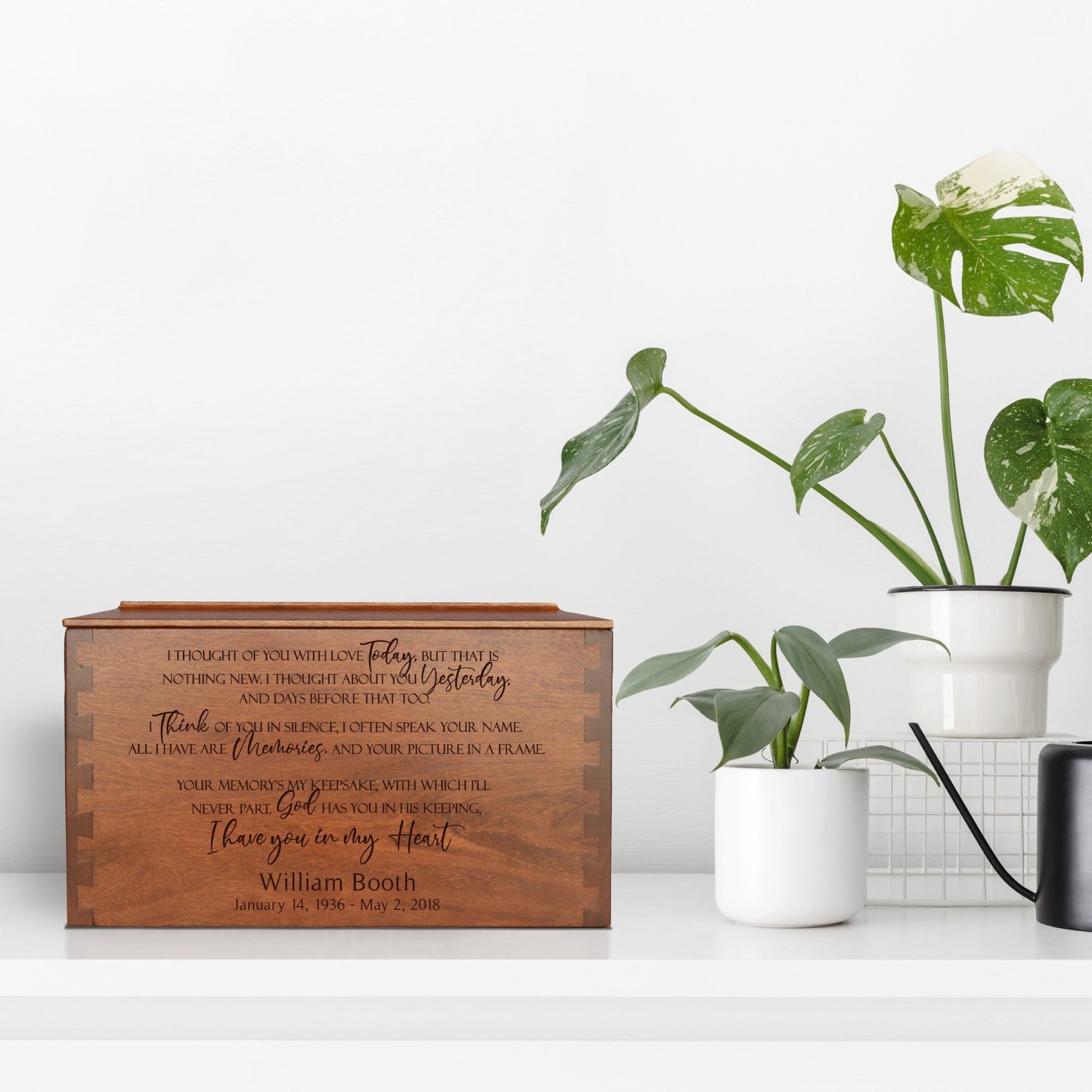 Custom Wooden Cremation Urn Box Extra Large for Human Ashes holds 473 cu in I Thought Of You - LifeSong Milestones