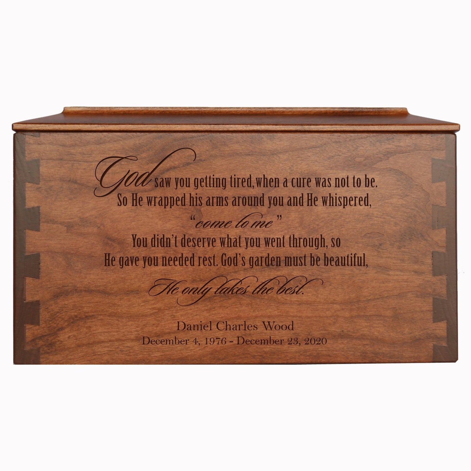 Personalized Handcrafted Wooden Large Dovetail Memorial Keepsake Urn - God Saw You Getting Tired