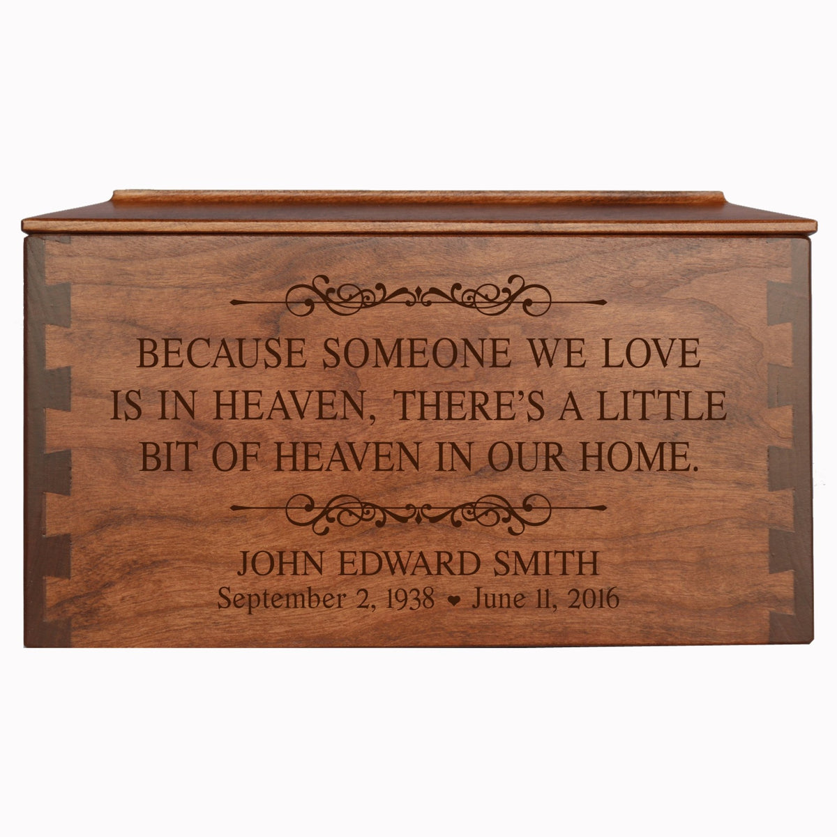 Custom Wooden Cremation Urn Box Large for Human Ashes holds 291 cu in Because Someone - LifeSong Milestones