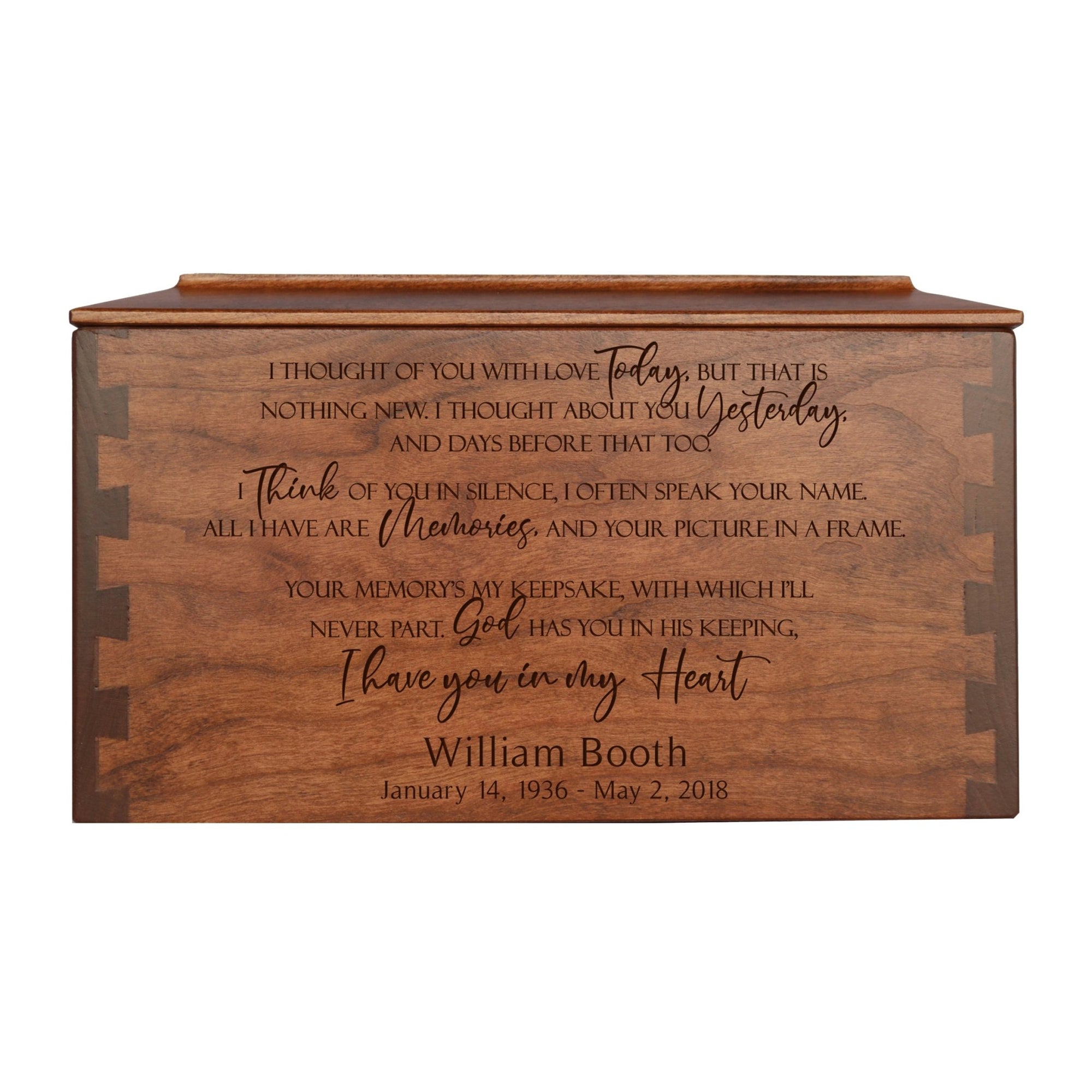 Custom Engraved Wooden Cremation Urn Dovetail Box for Human Ashes