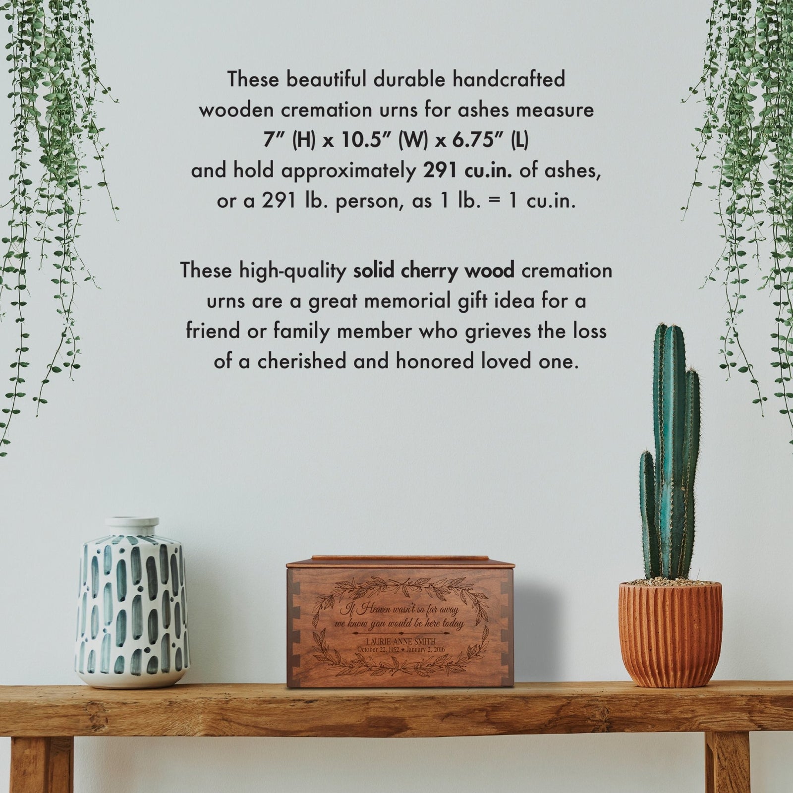 Custom Wooden Cremation Urn Box Large for Human Ashes holds 291 cu in If Heaven - LifeSong Milestones