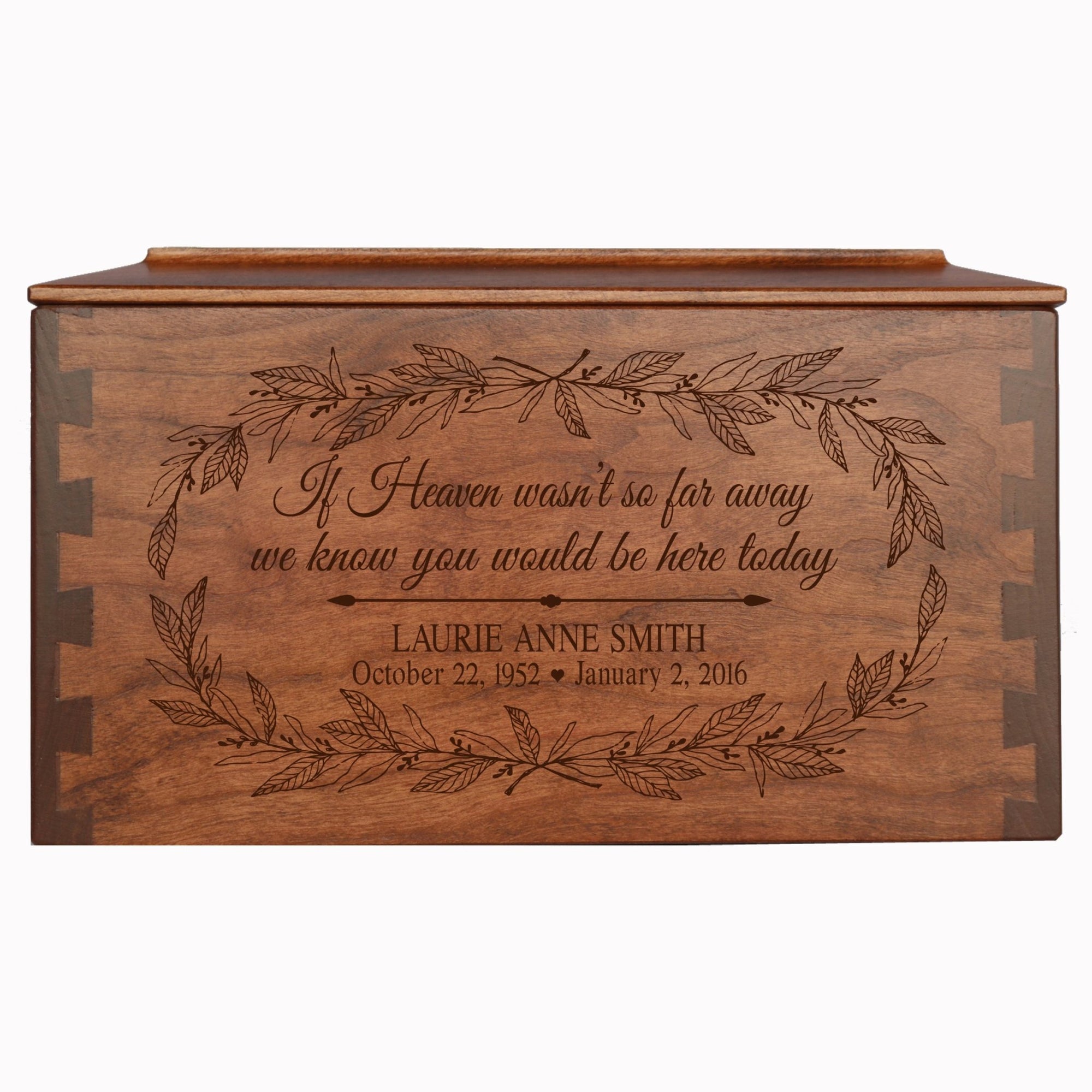 Custom Wooden Cremation Urn Box Large for Human Ashes holds 291 cu in If Heaven - LifeSong Milestones