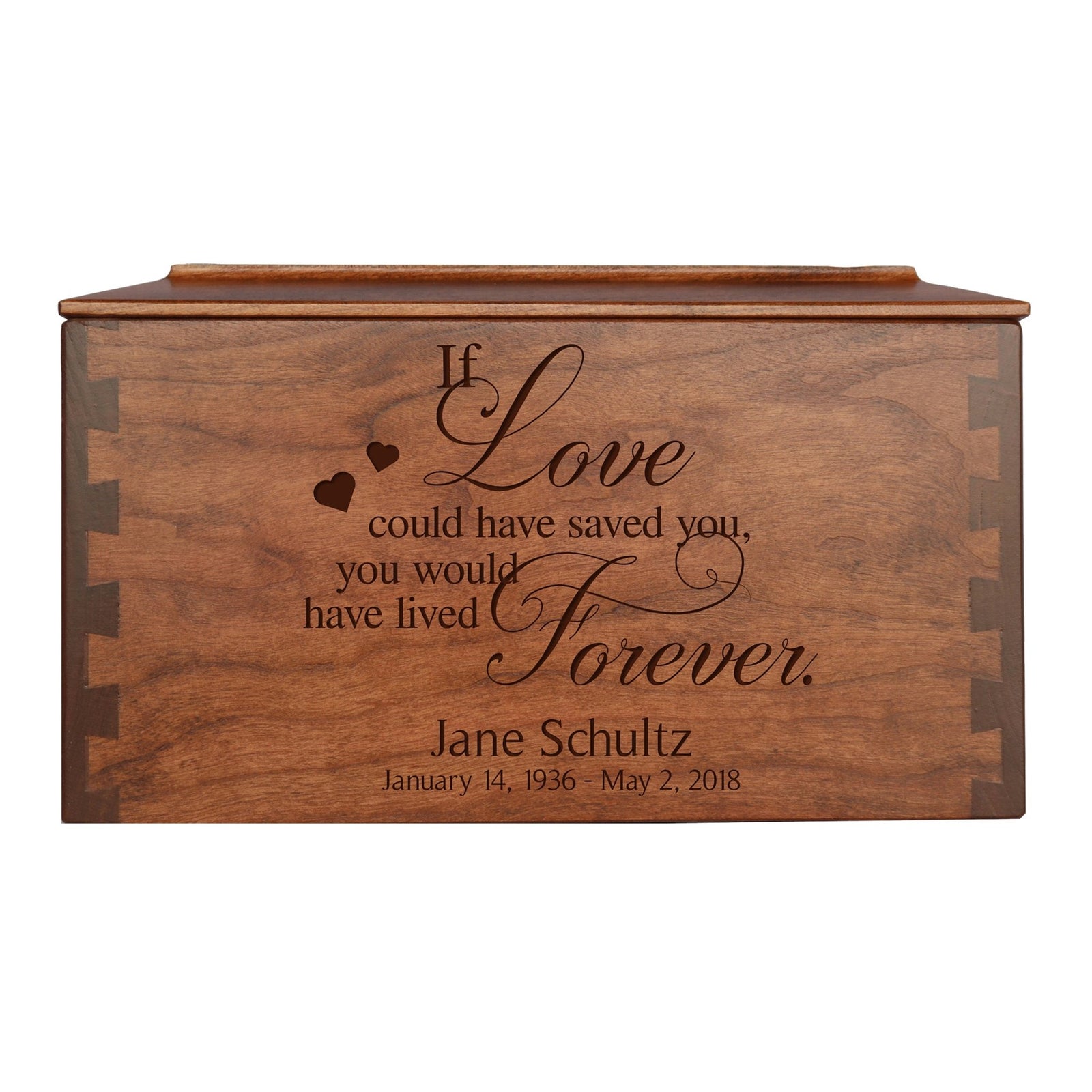 Custom Wooden Cremation Urn Box Large for Human Ashes holds 291 cu in If Love Could Have - LifeSong Milestones