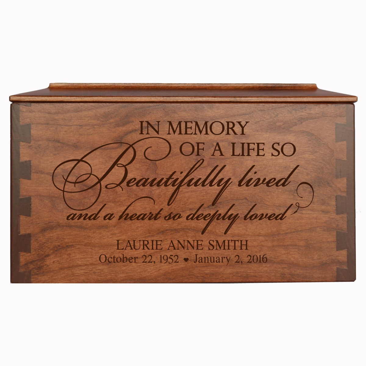Custom Engraved Large Dovetail Keepsake Urn Box for Adult Ashes 