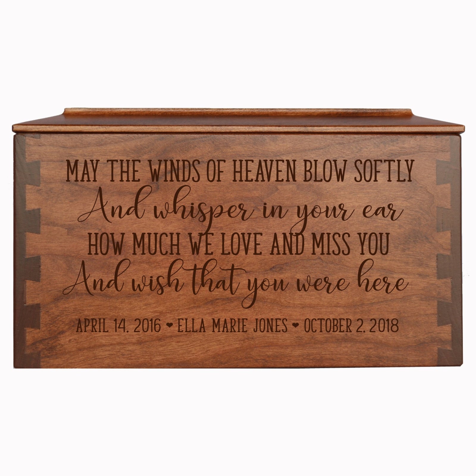 Custom Wooden Cremation Urn Box Large for Human Ashes holds 291 cu in May The Winds - LifeSong Milestones