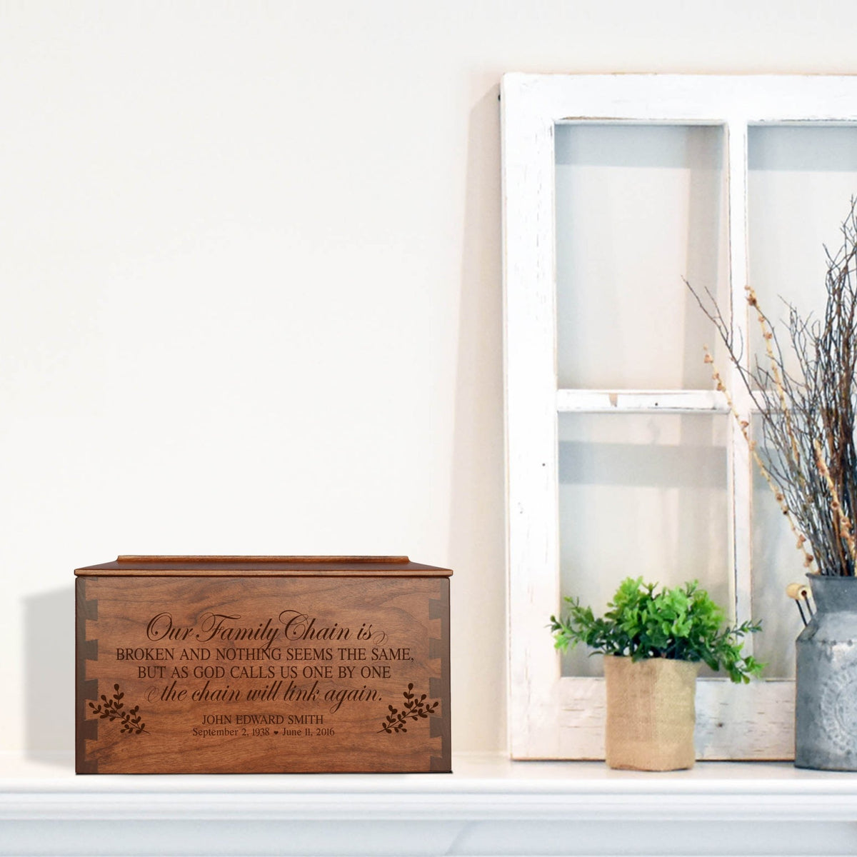 Custom Wooden Cremation Urn Box Large for Human Ashes holds 291 cu in Our Family Chain - LifeSong Milestones