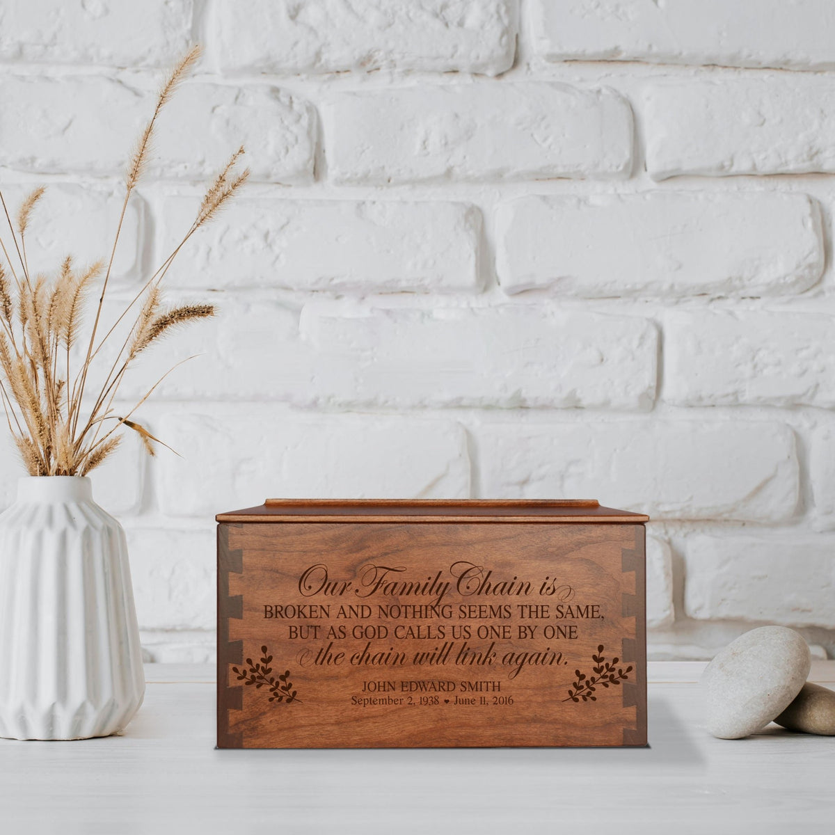 Custom Wooden Cremation Urn Box Large for Human Ashes holds 291 cu in Our Family Chain - LifeSong Milestones
