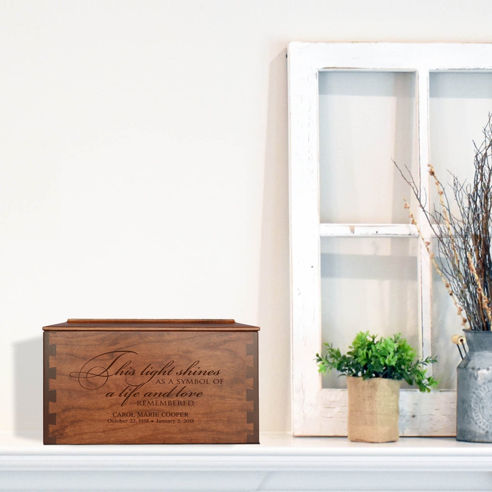 Custom Large Engraved Dovetail Keepsake Urn Box for Adult Ashes
