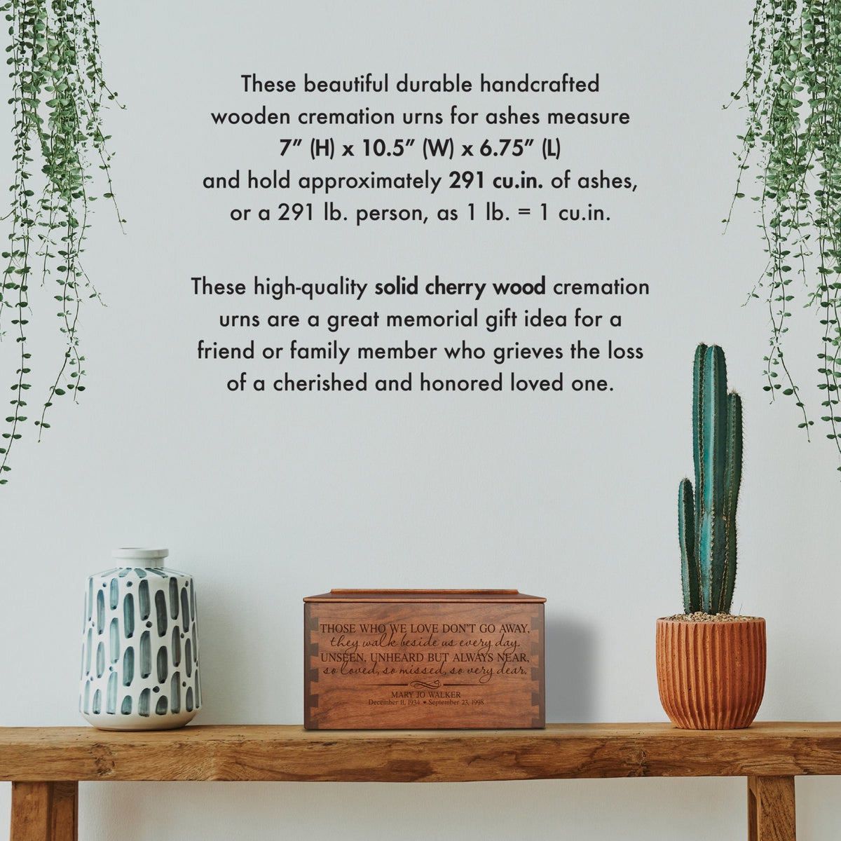 Custom Wooden Cremation Urn Box Large for Human Ashes holds 291 cu in Those Who We Love - LifeSong Milestones