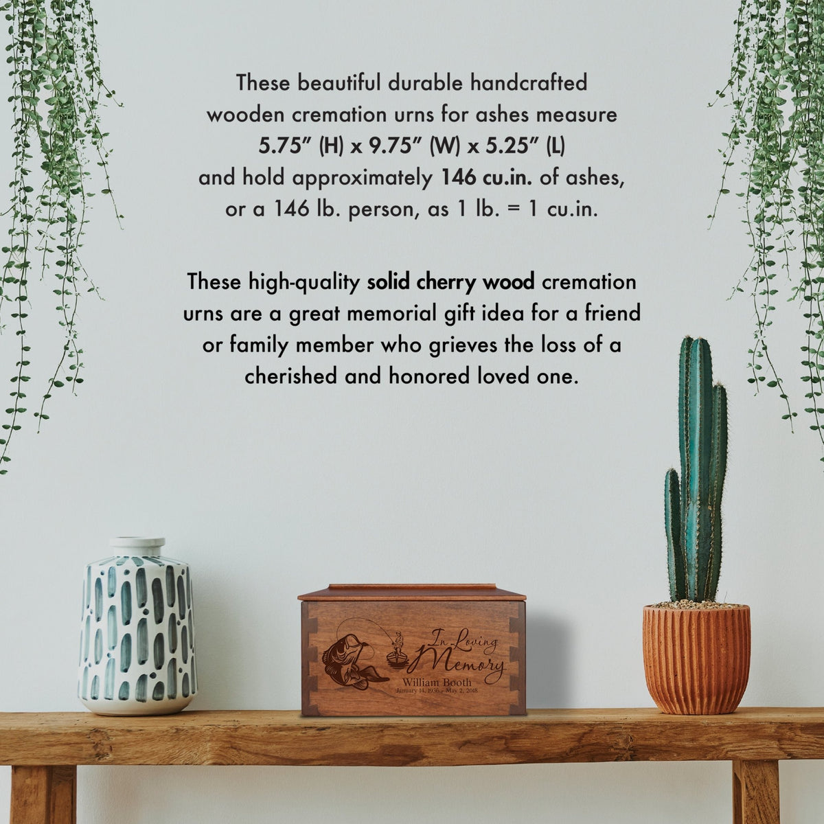 Custom Wooden Cremation Urn Box Medium for Human Ashes holds 146 cu in In Loving Memory - LifeSong Milestones