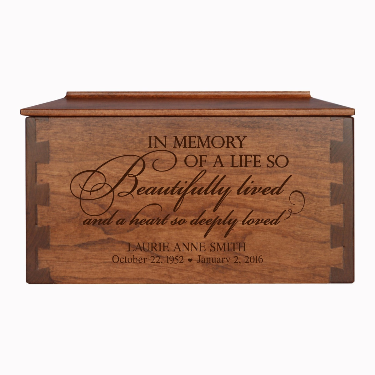 Custom Wooden Cremation Urn Box Medium for Human Ashes holds 146 cu in In Memory Of A Life - LifeSong Milestones