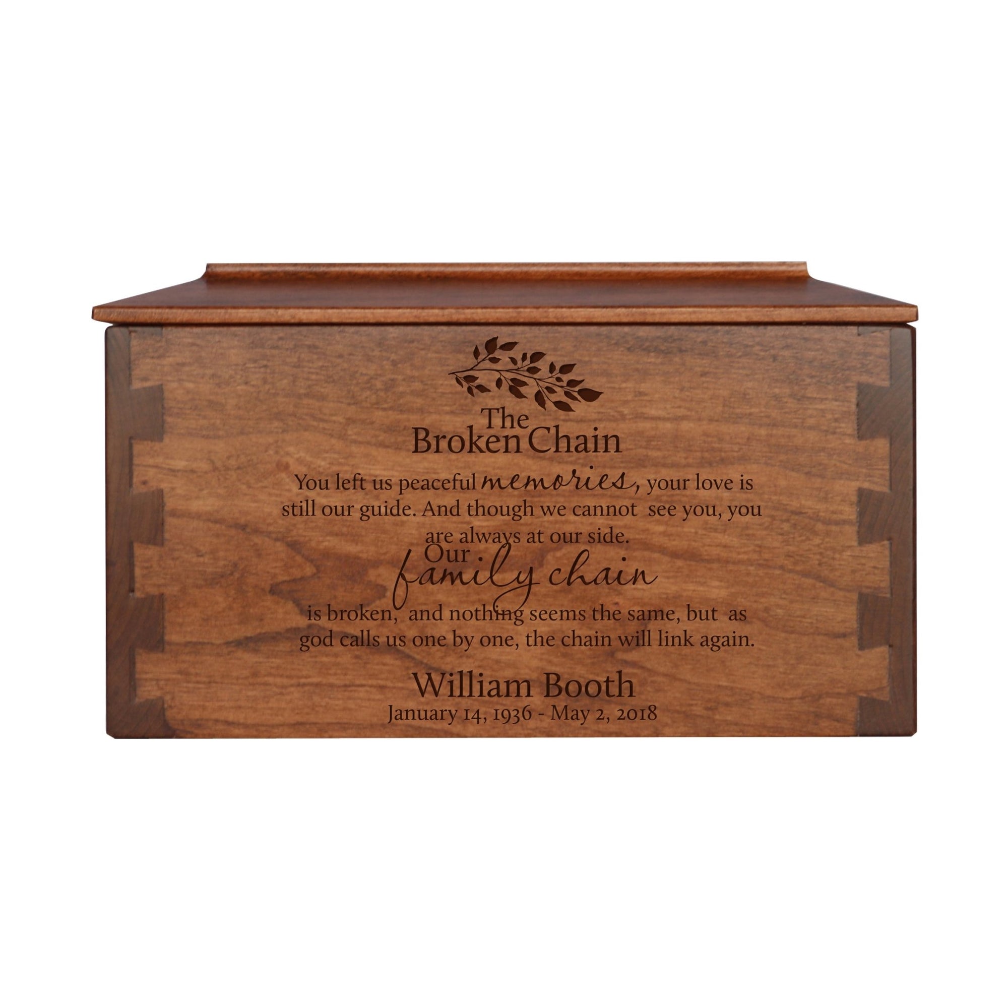 Custom Wooden Cremation Urn Box Medium for Human Ashes holds 146 cu in The Broken Chain 2 - LifeSong Milestones