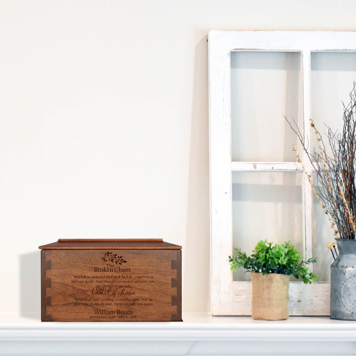 Custom Wooden Cremation Urn Box Medium for Human Ashes holds 146 cu in The Broken Chain 2 - LifeSong Milestones