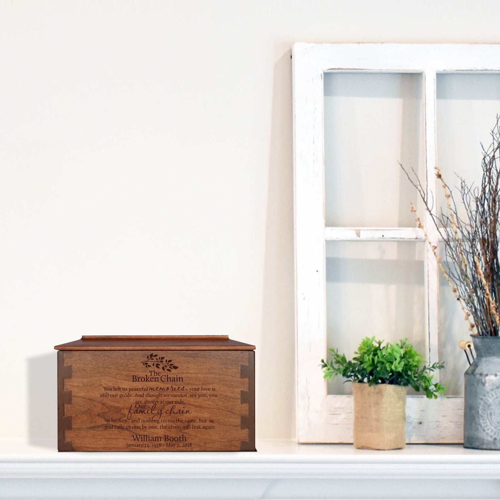 Custom Wooden Cremation Urn Box Medium for Human Ashes holds 146 cu in The Broken Chain 2 - LifeSong Milestones