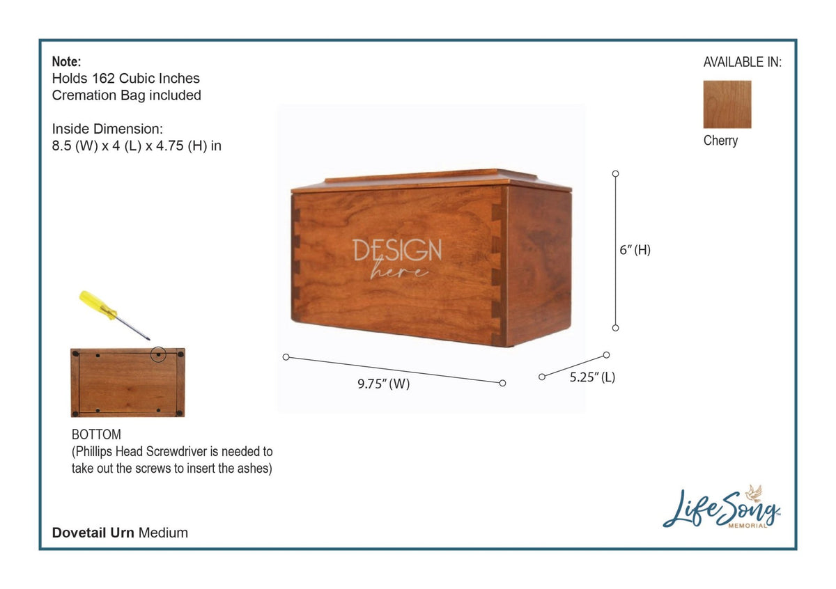 Custom Wooden Cremation Urn Box Medium for Human Ashes holds 162 cu in Te Sostuve Por Cada - LifeSong Milestones