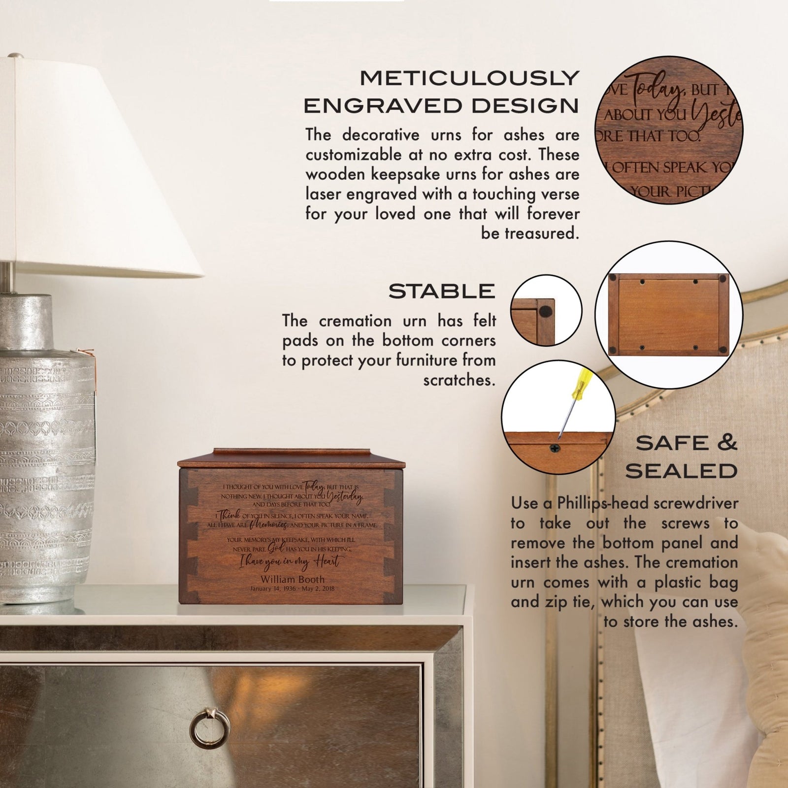 Custom Small Memorial Dovetail Cremation Urn Box