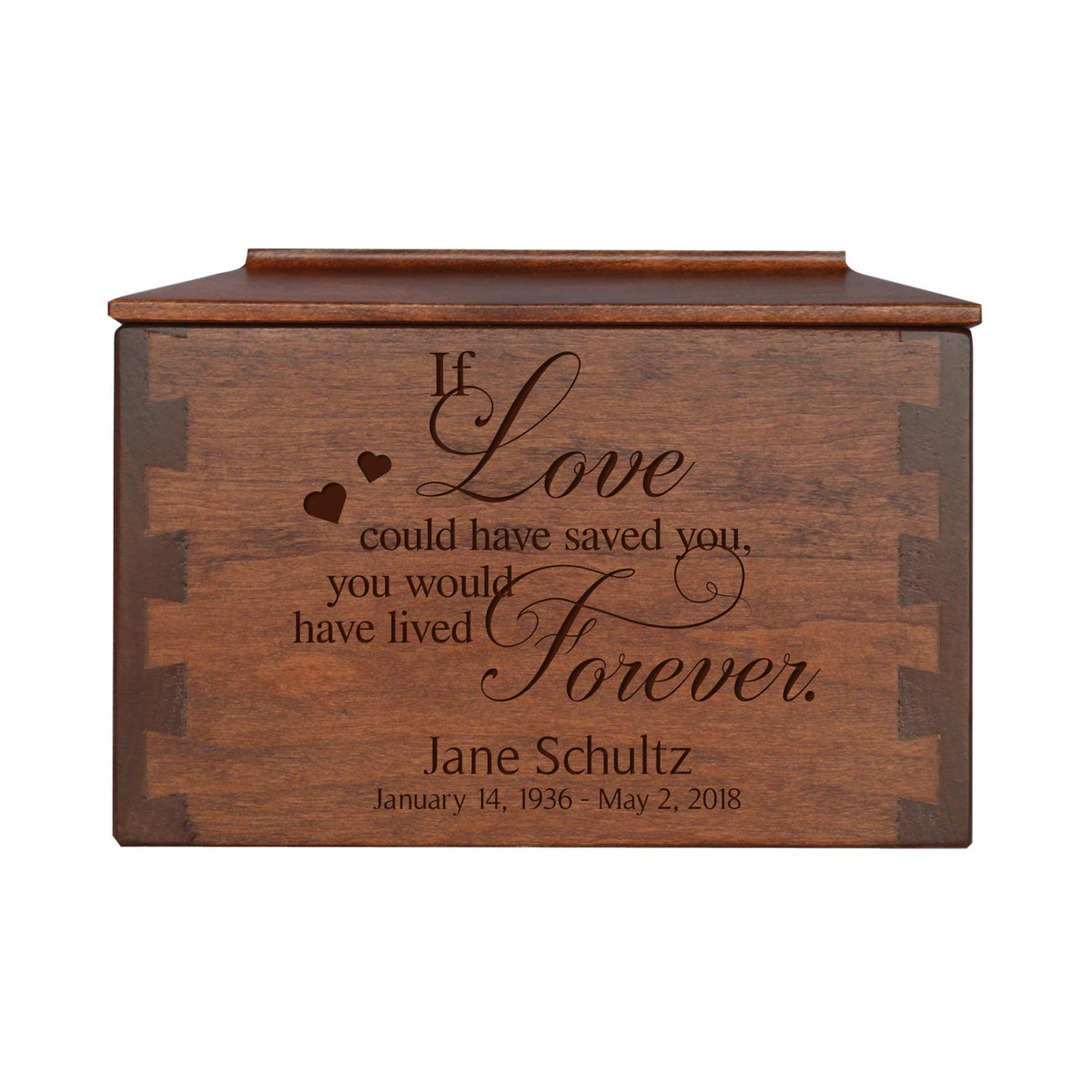 Custom Wooden Cremation Urn Box Small for Human Ashes holds 68 cu in If Love Could Have - LifeSong Milestones