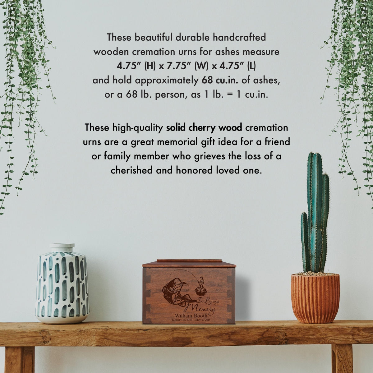 Custom Wooden Cremation Urn Box Small for Human Ashes holds 68 cu in In Loving Memory - LifeSong Milestones