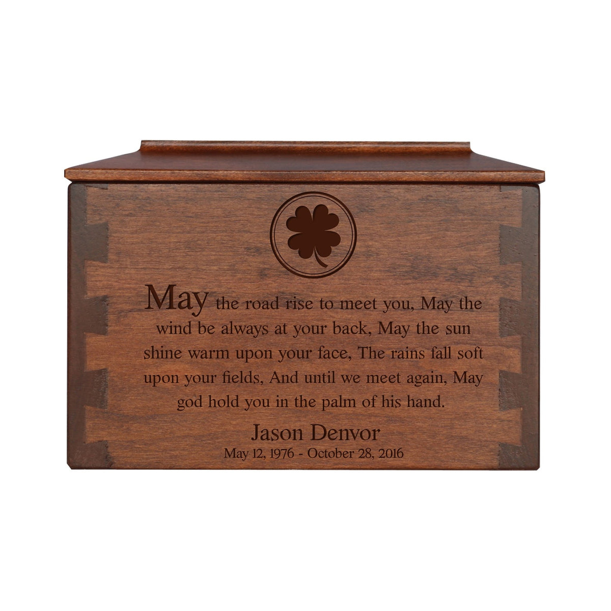 Custom Wooden Cremation Urn Box Small for Human Ashes holds 68 cu in May The Road - LifeSong Milestones
