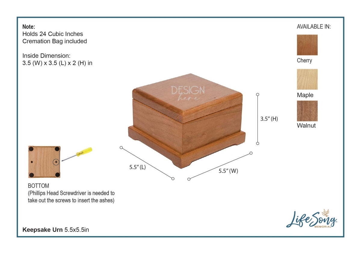 Custom Wooden Cremation Urn for Human Ashes 5.5 x 5.5 A Memory Is A Beautiful Joy - LifeSong Milestones