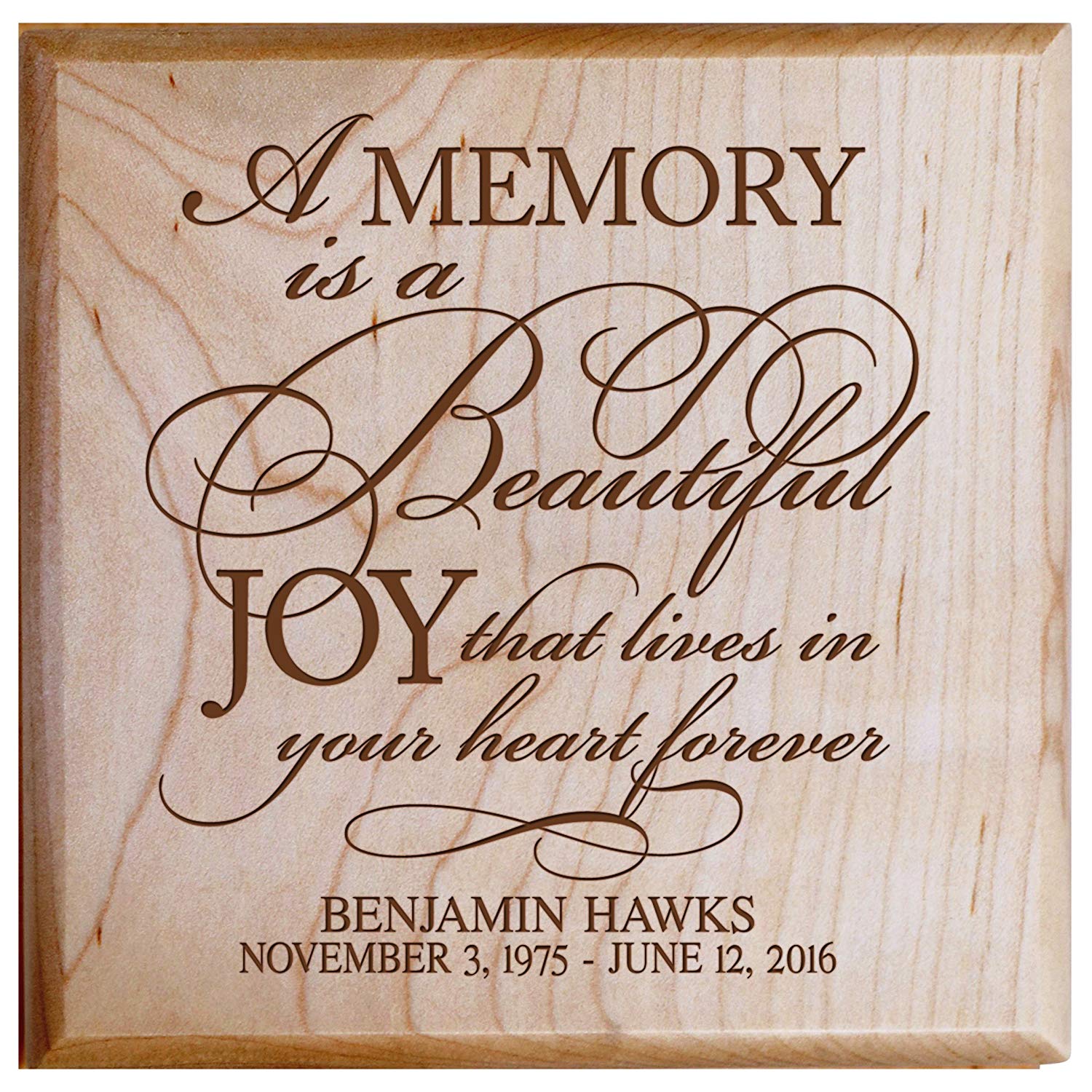 Custom Wooden Cremation Urn for Human Ashes 5.5 x 5.5 A Memory Is A Beautiful Joy - LifeSong Milestones