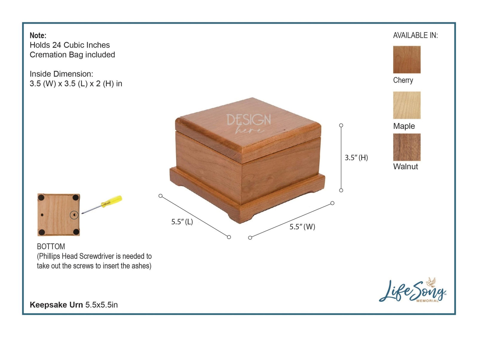 Custom Wooden Cremation Urn for Human Ashes 5.5 x 5.5 Although You Are - LifeSong Milestones