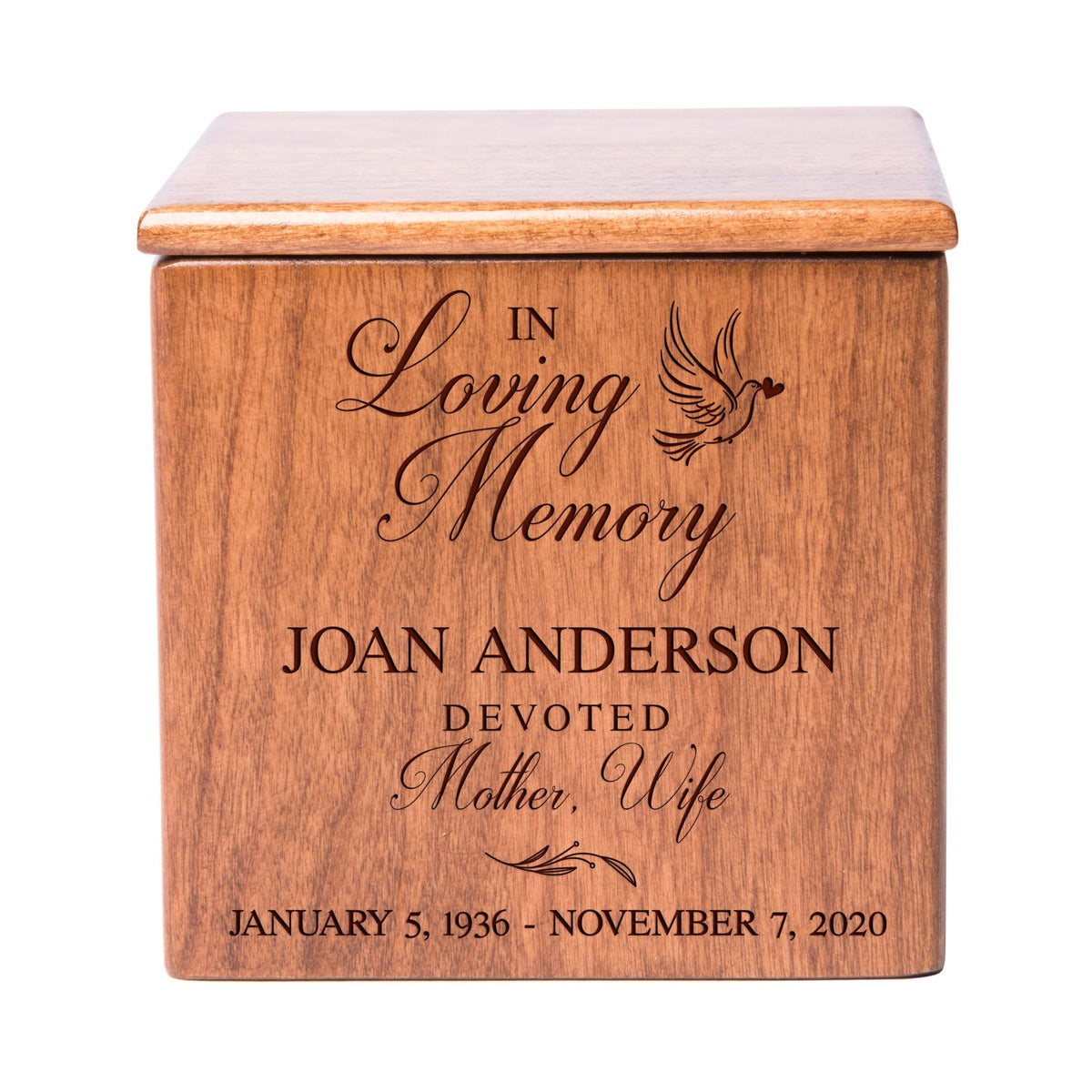 Custom Wooden Cremation Urn for Human Ashes holds 49 cu in In Loving Memory - LifeSong Milestones
